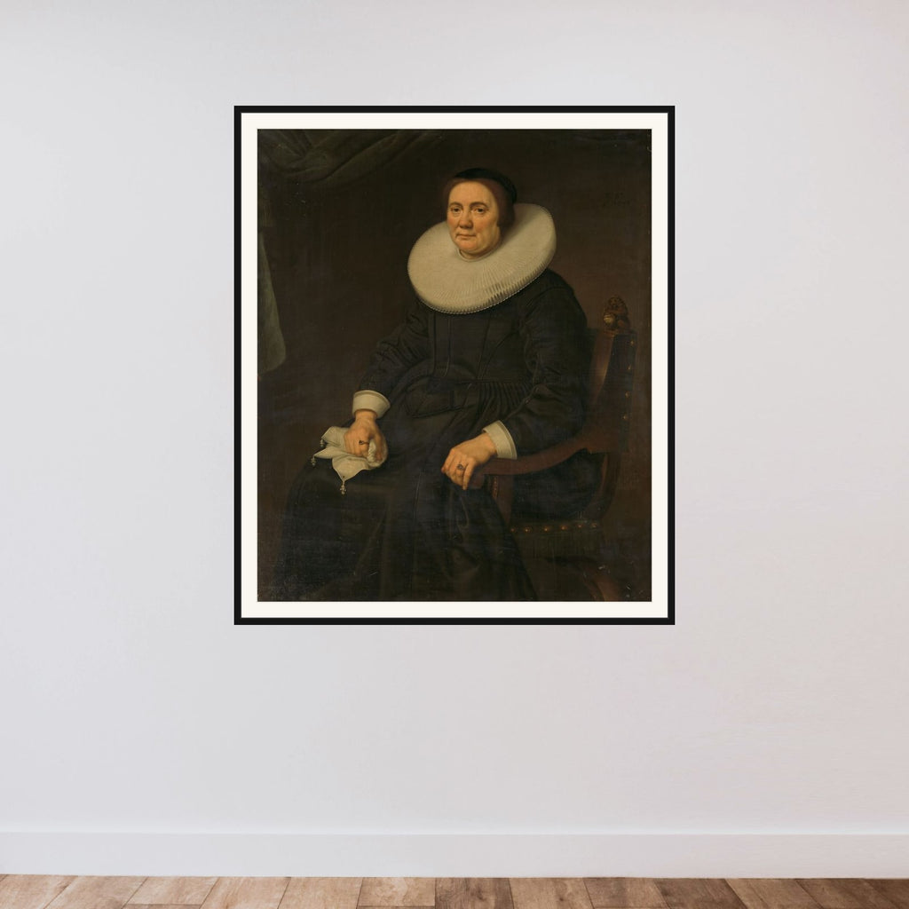 Portrait of a woman framed — shown to scale