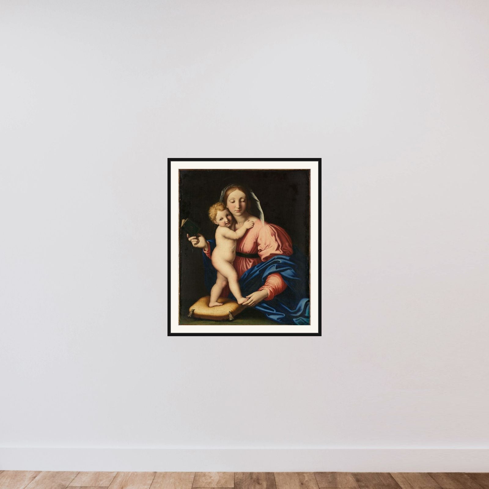 Virgin and Child framed — shown to scale