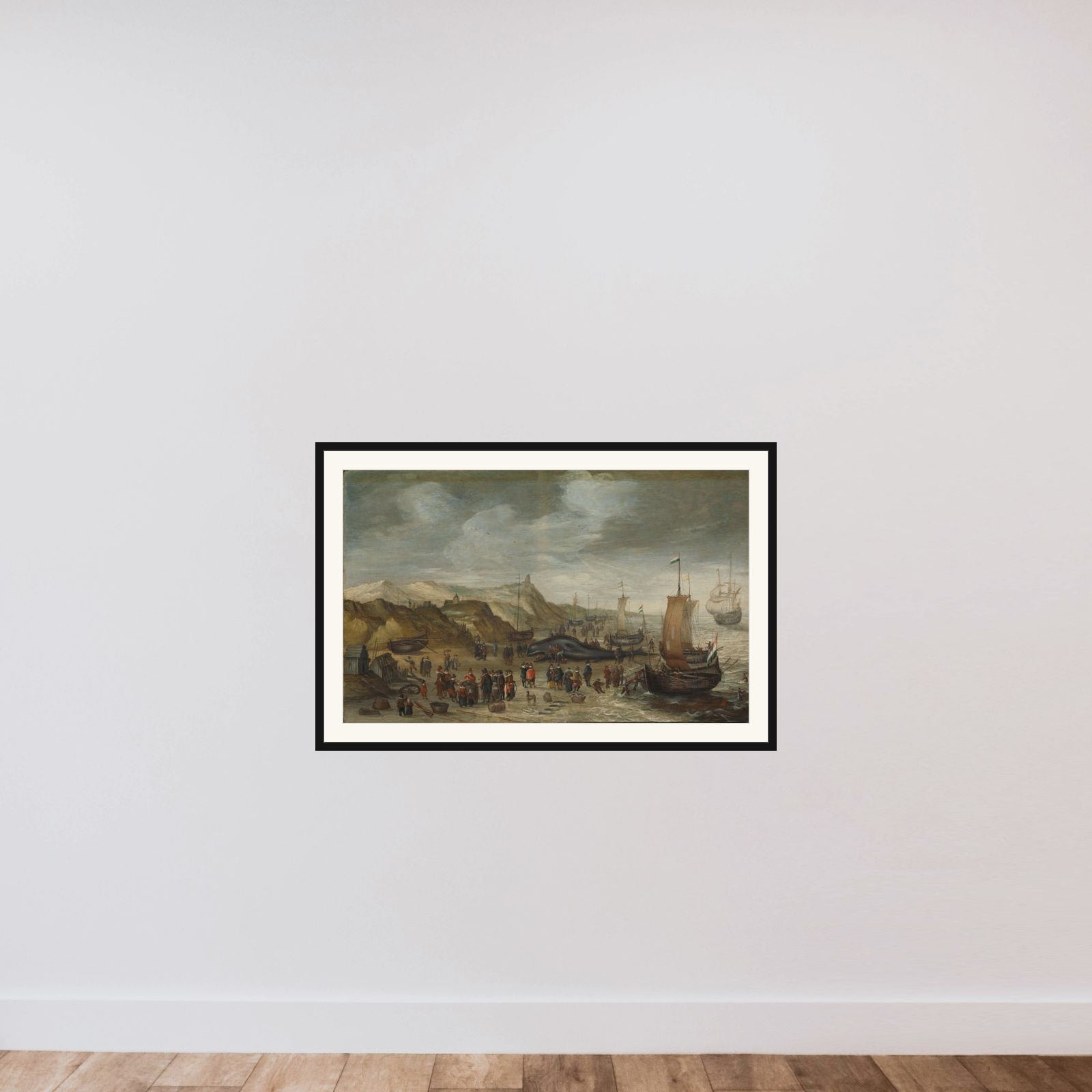 A Sperm Whale Washed up on the Beach at Noordwijk, 28 December 1614 framed — shown to scale