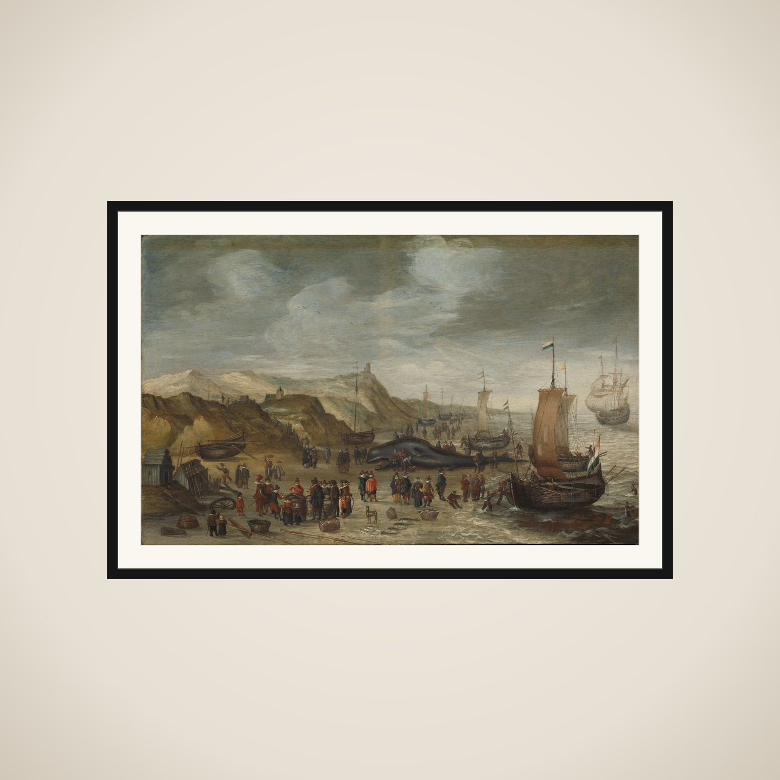 A Sperm Whale Washed up on the Beach at Noordwijk, 28 December 1614 framed