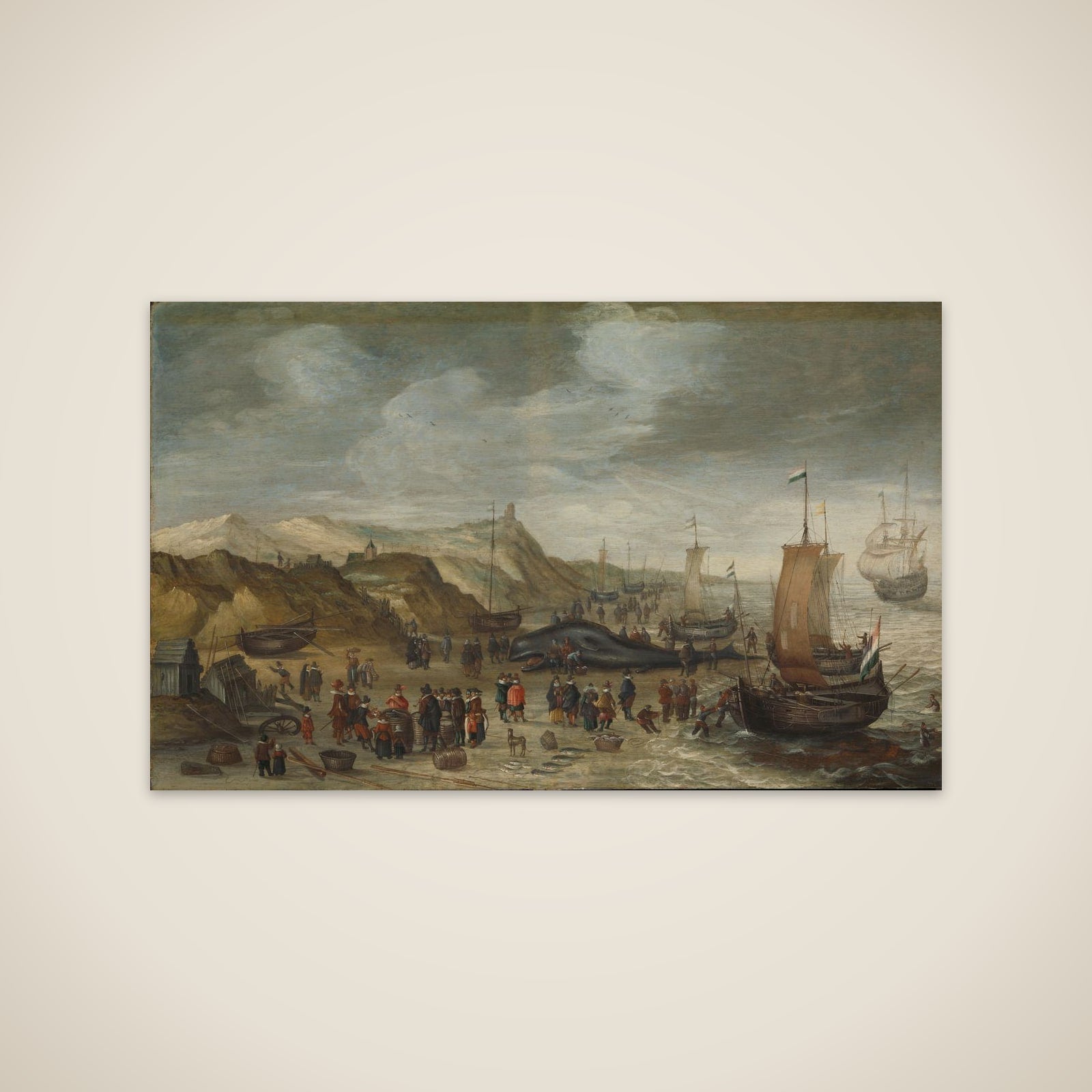 A Sperm Whale Washed up on the Beach at Noordwijk, 28 December 1614 unframed print