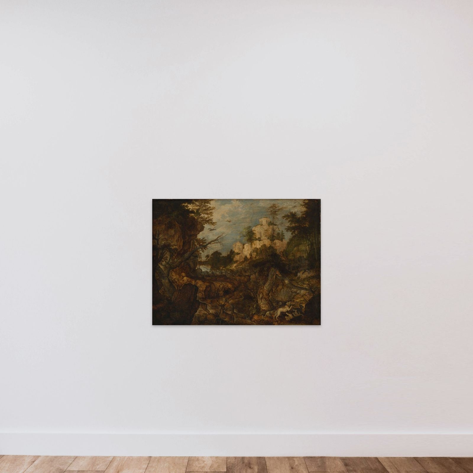 Wild boar hunt in a rocky landscape unframed — shown to scale