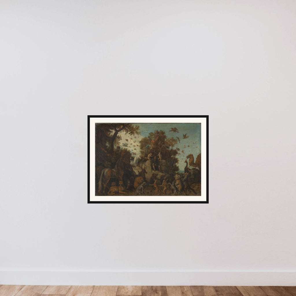 The poet crowned by two apes at the feast of the animals framed — shown to scale