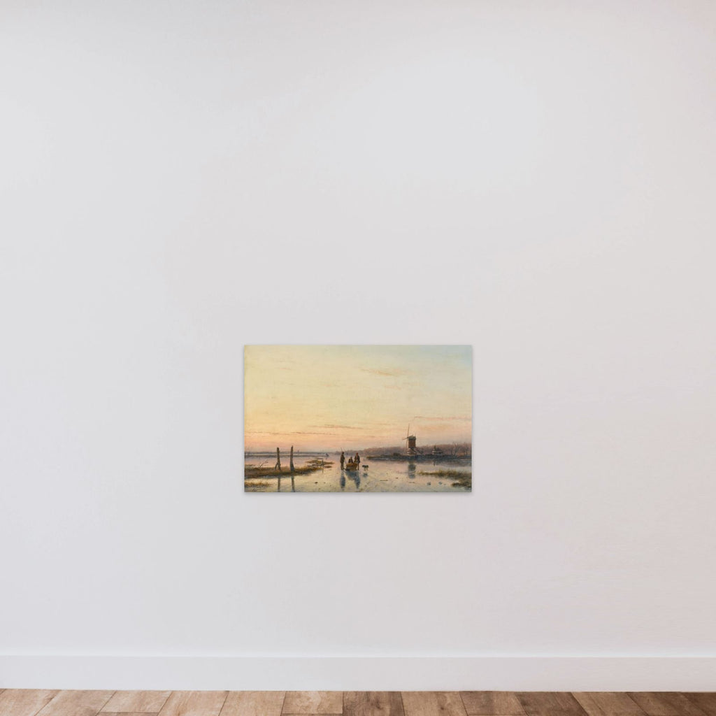 Windmill beside a frozen river unframed — shown to scale