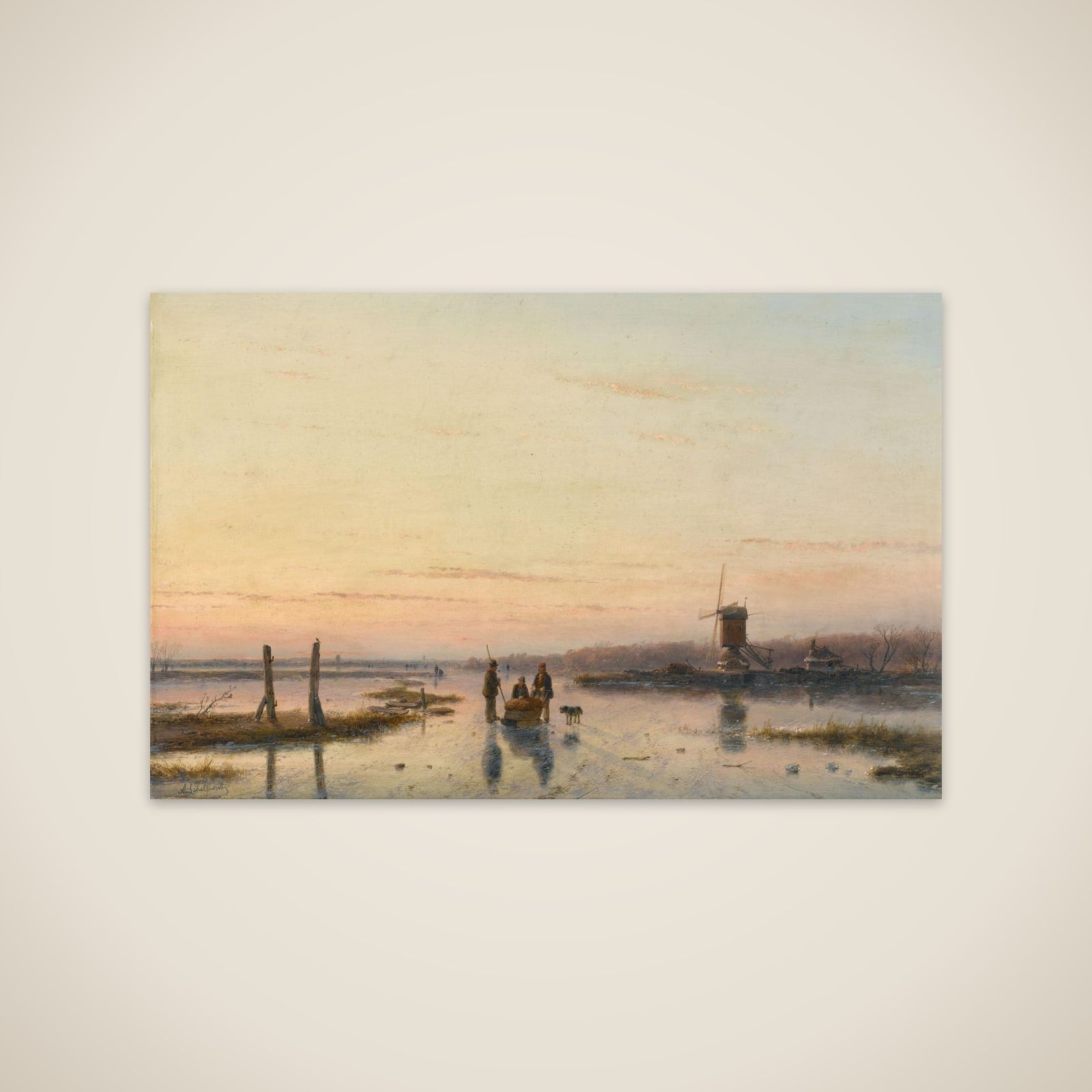 Windmill beside a frozen river unframed print