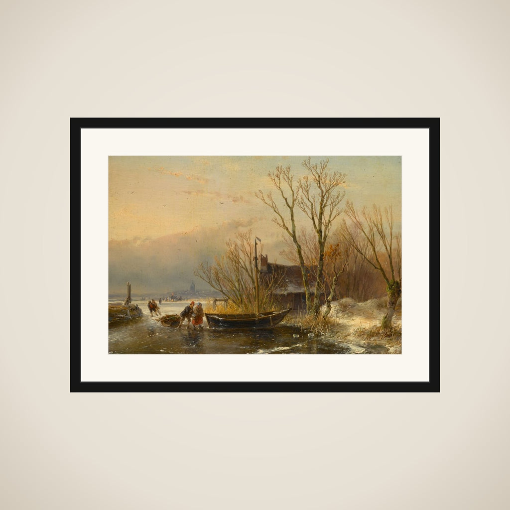 Winter Scene on the Ice with Wood Gatherers framed