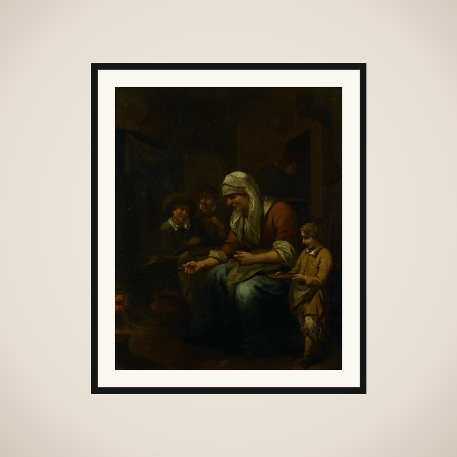 Woman making pancakes framed