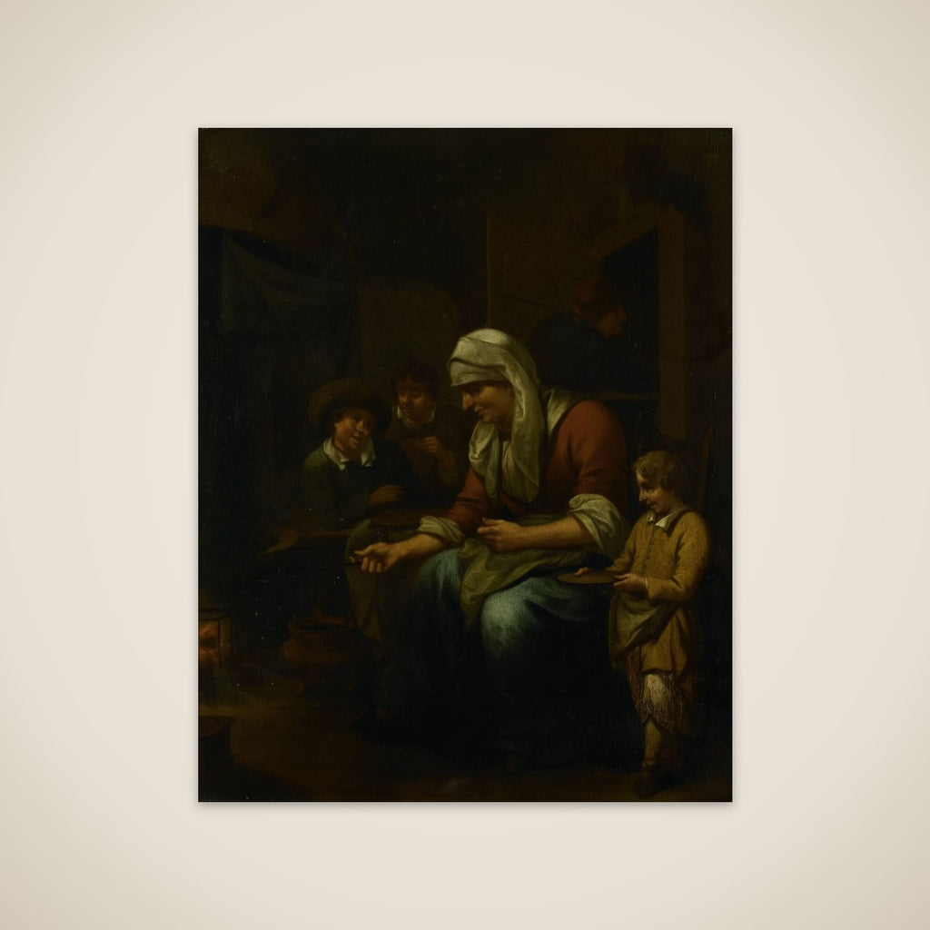 Woman making pancakes unframed print