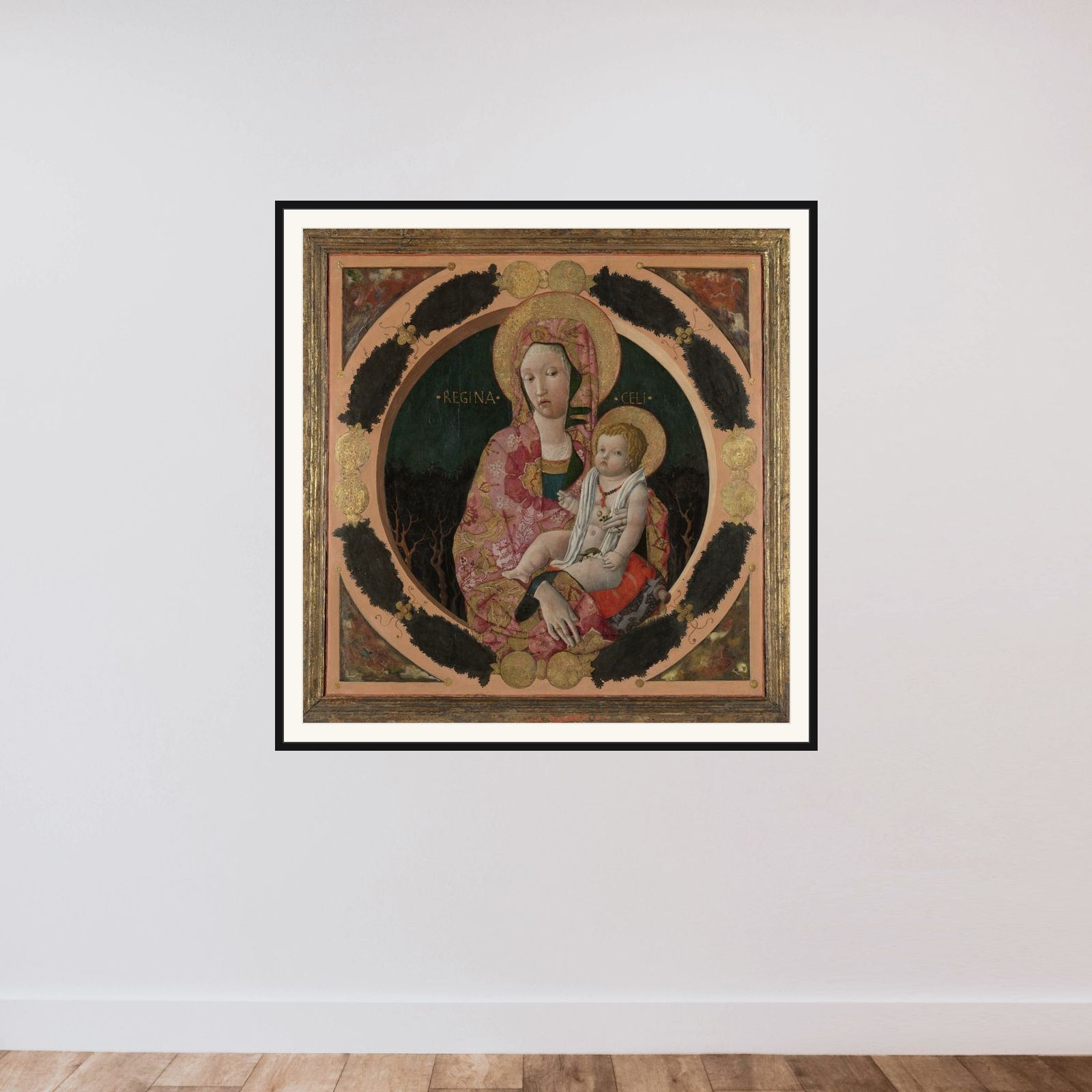 Virgin and Child framed — shown to scale