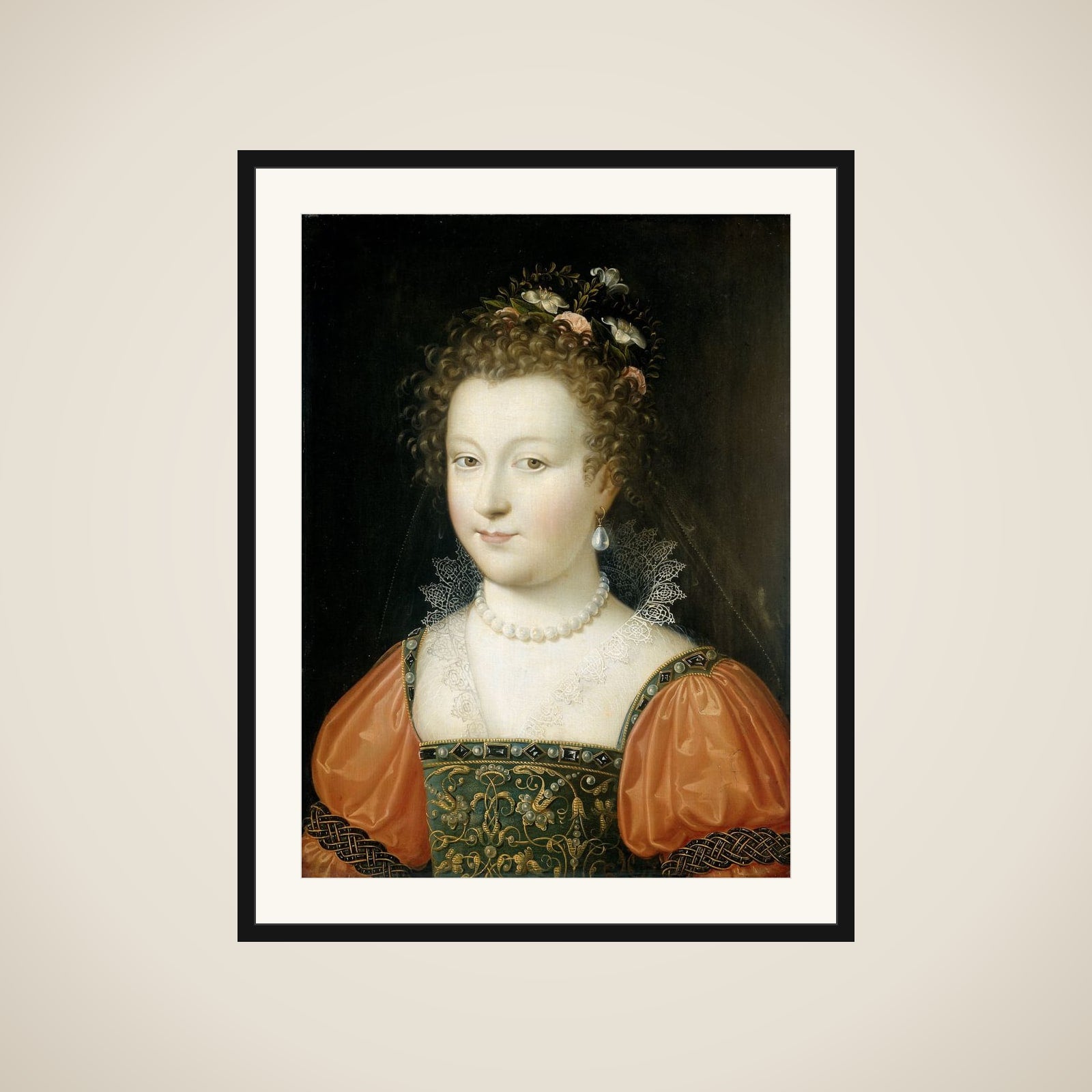 Portrait of a Woman (previously identified as Queen Elizabeth I) framed