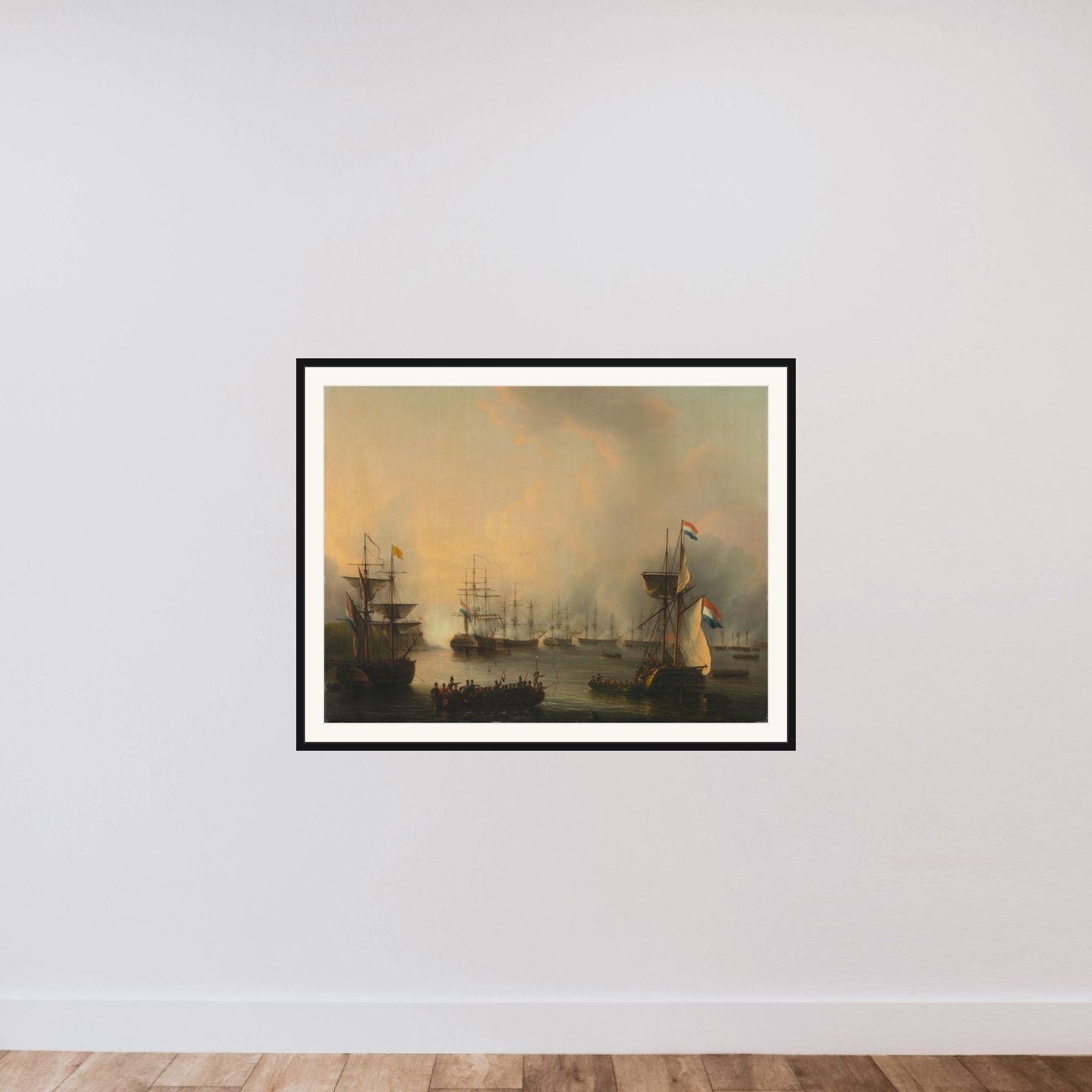 The Bombardment of Palembang, Sumatra, 24 June 1821 framed — shown to scale