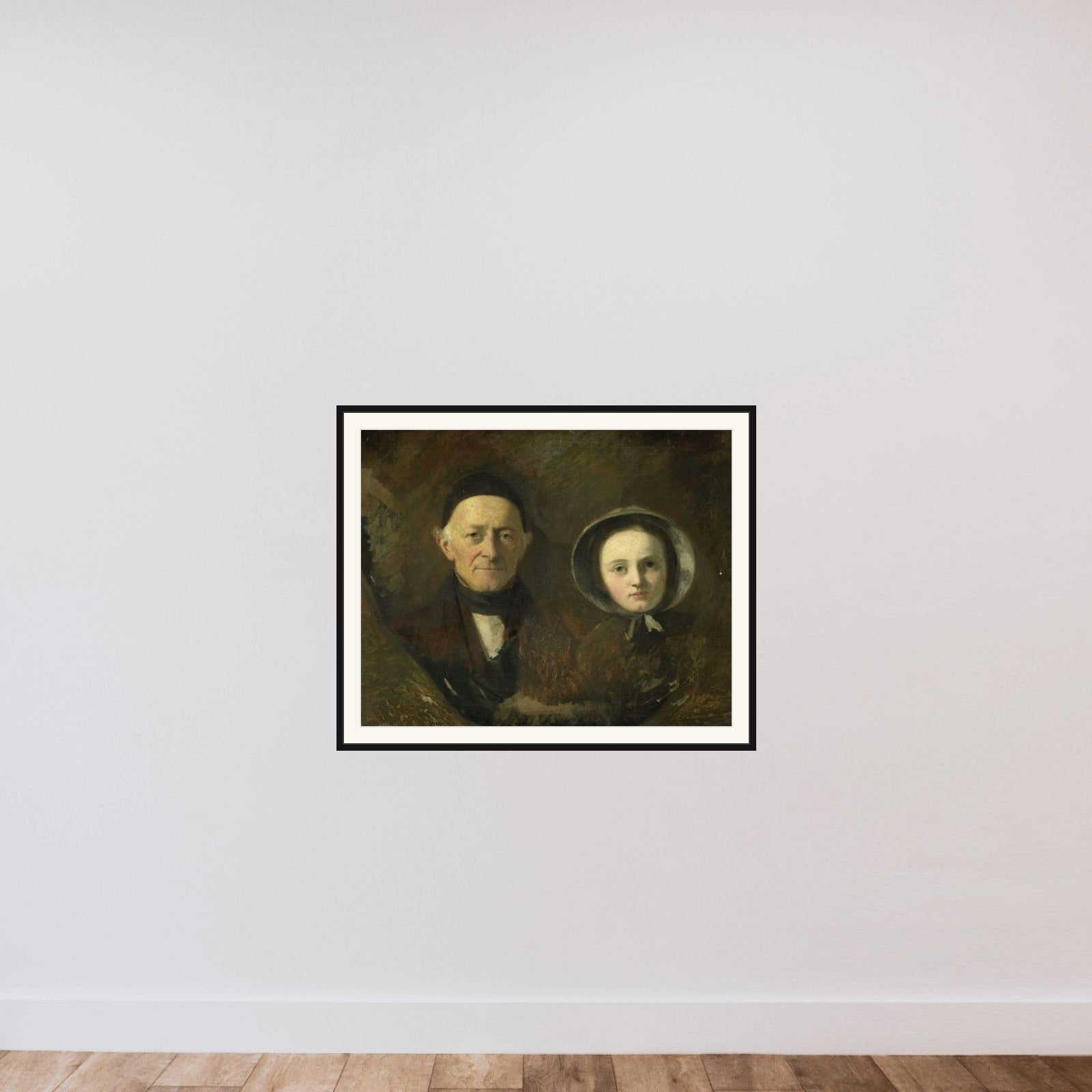 Portrait of Johann Joseph Hermann, the Artist's Father-in-Law, with his Grandchild Ida Schwartze, the Artist's oldest Daughter framed — shown to scale