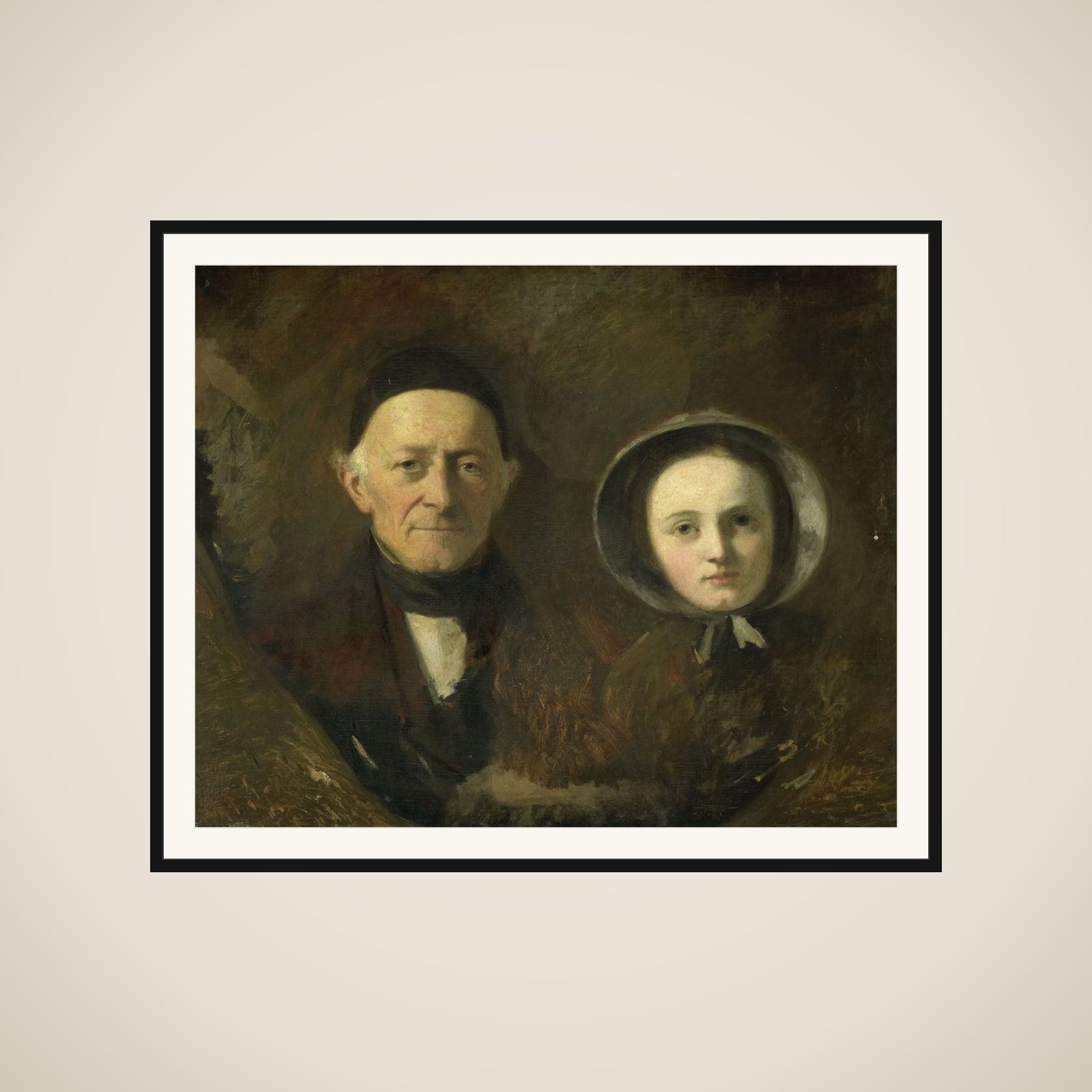 Portrait of Johann Joseph Hermann, the Artist's Father-in-Law, with his Grandchild Ida Schwartze, the Artist's oldest Daughter framed