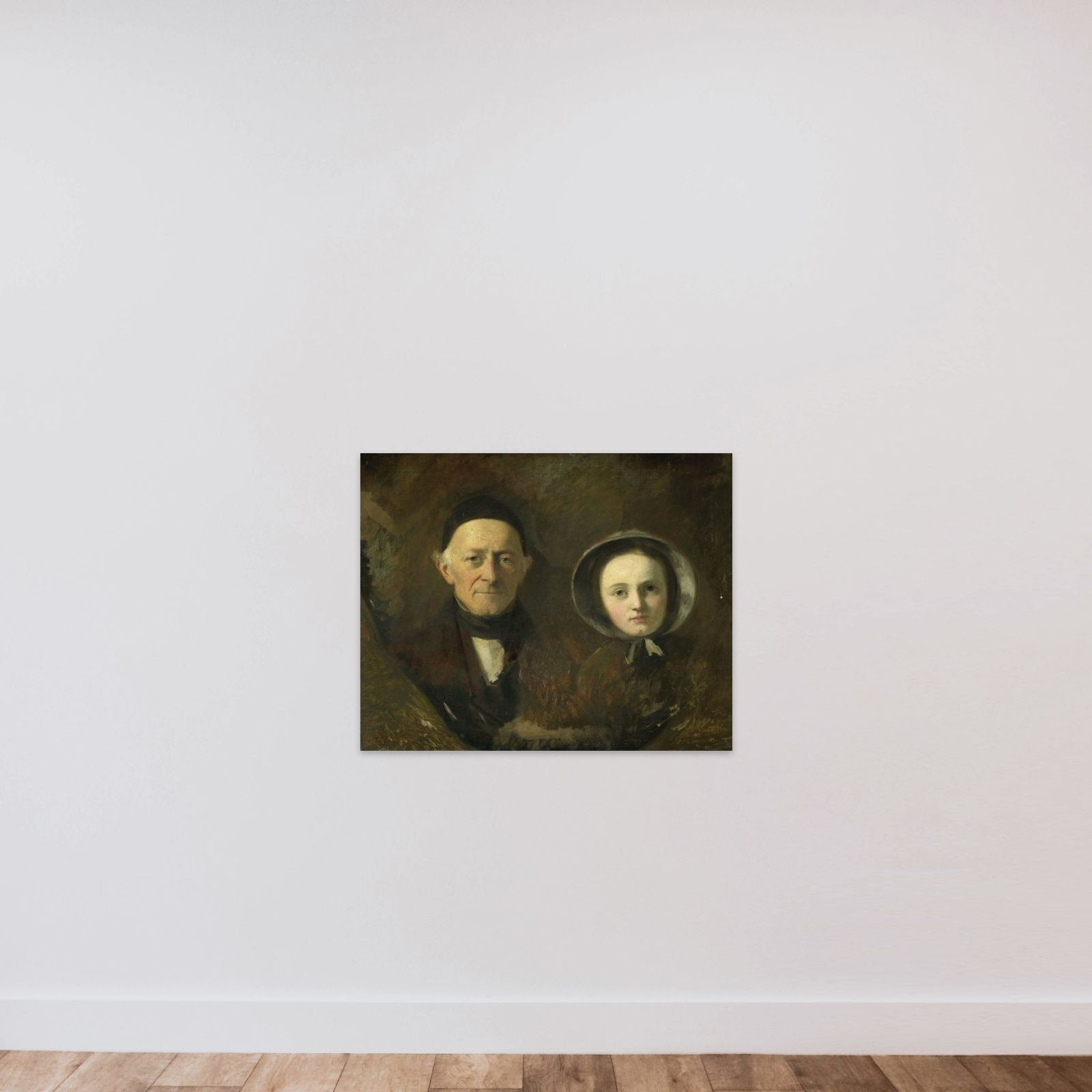 Portrait of Johann Joseph Hermann, the Artist's Father-in-Law, with his Grandchild Ida Schwartze, the Artist's oldest Daughter unframed — shown to scale