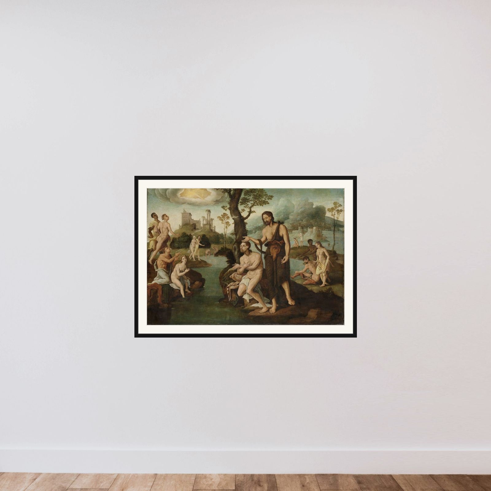 The baptism of Christ framed — shown to scale