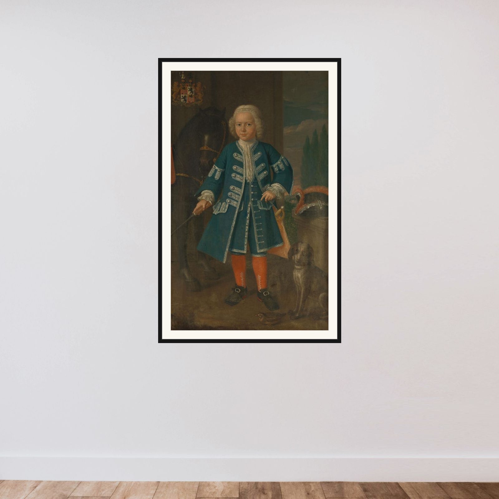 Portrait of Diederik van Hemert, Lord of Babyloniënbroek at six years of age framed — shown to scale