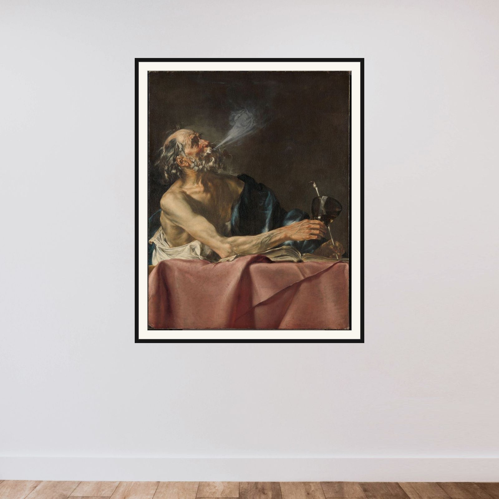 The Smoker Allegory of Transience framed — shown to scale