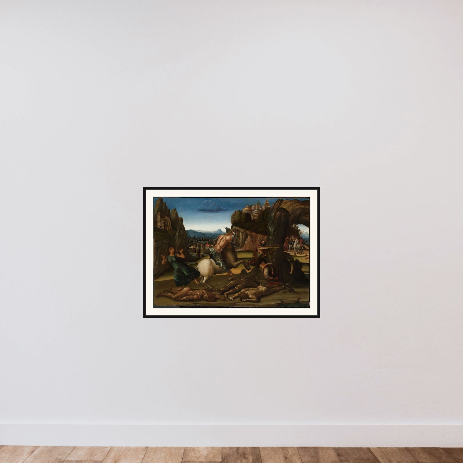 Saint George and the Dragon framed — shown to scale