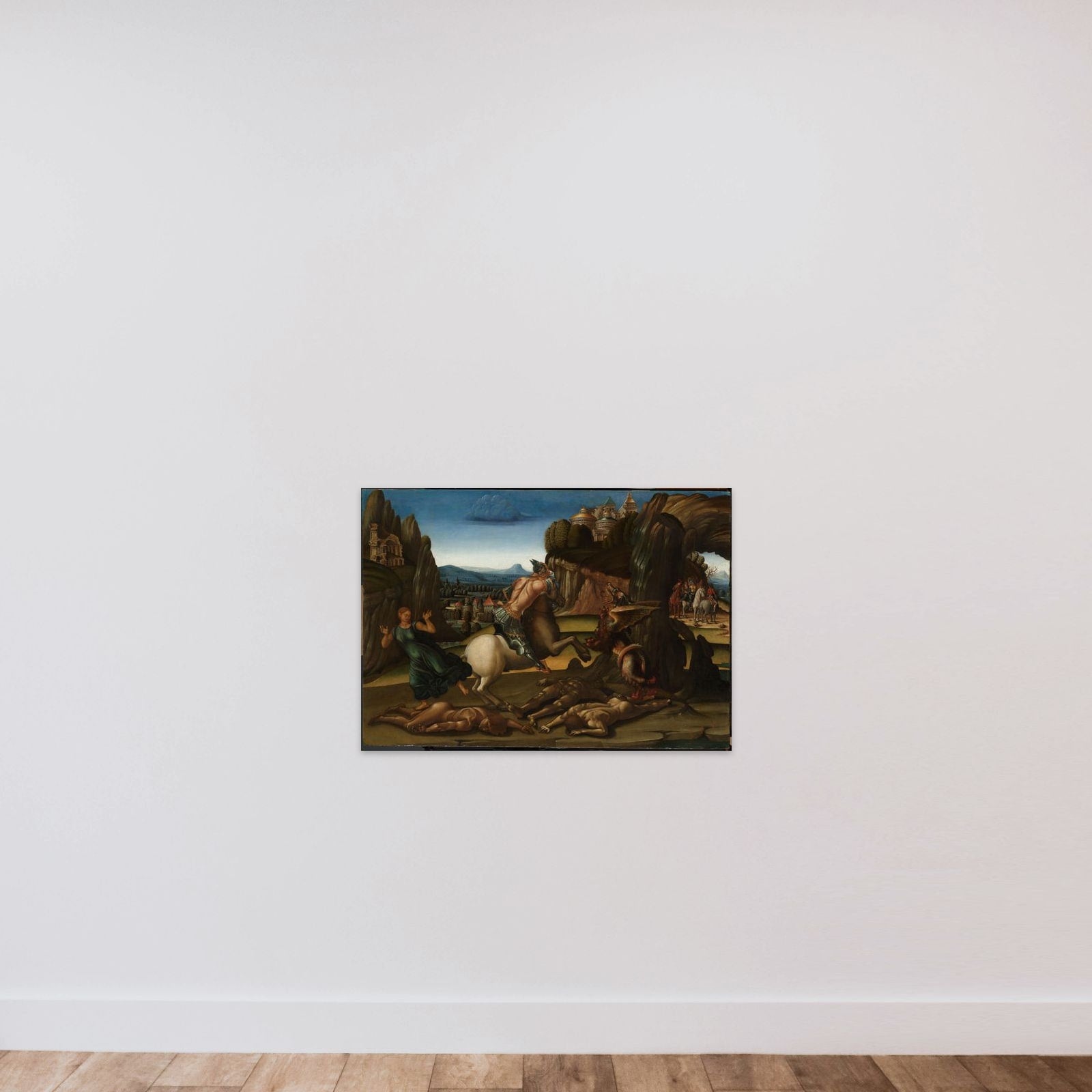 Saint George and the Dragon unframed — shown to scale