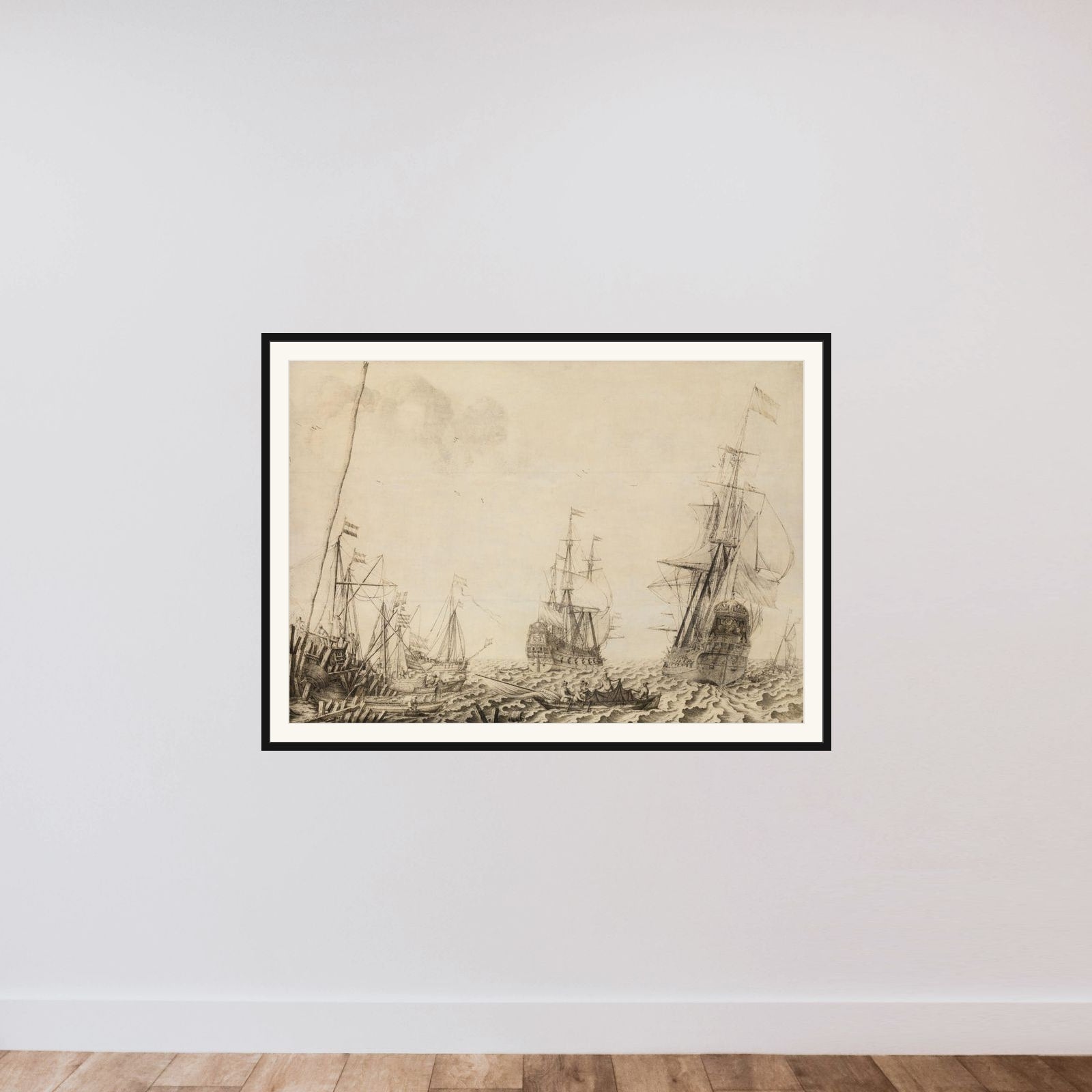Ships near a Harbor framed — shown to scale