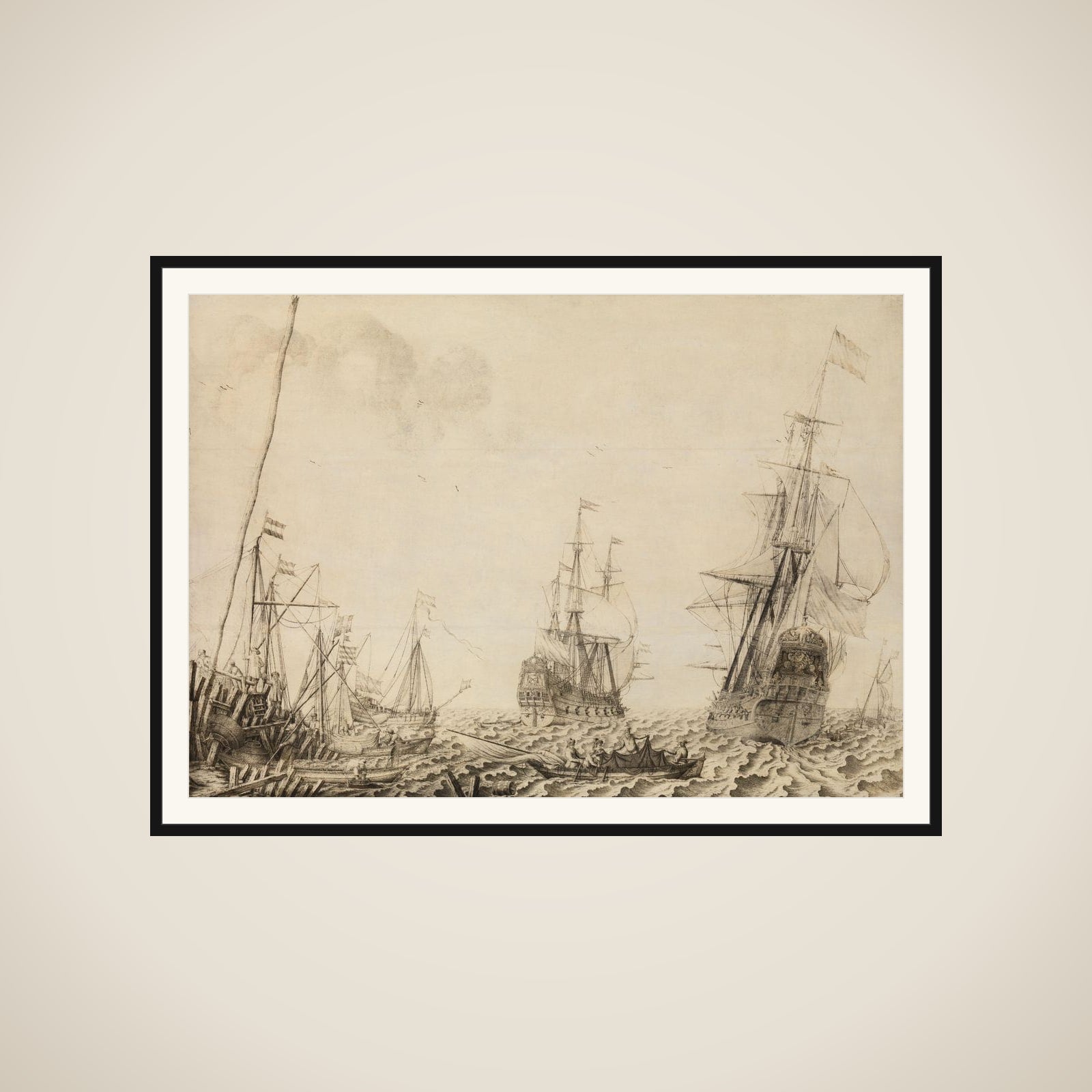 Ships near a Harbor framed