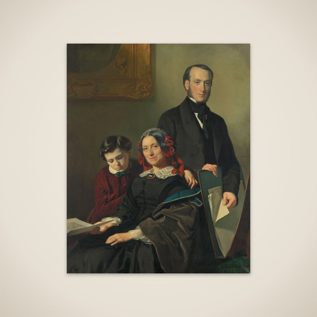 Mevrouw A.J. Schmidt-Keiser, weduwe van de schilder Willem Hendrik Schmidt (1809-49), de leermeester van Jacob Spoel, met haar broer J.N. Keiser en haar tienjarig zoontje unframed print