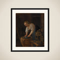 Woman scouring metalware framed