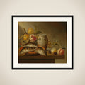 Still Life with Earthenware Jar, Fish and Fruit framed
