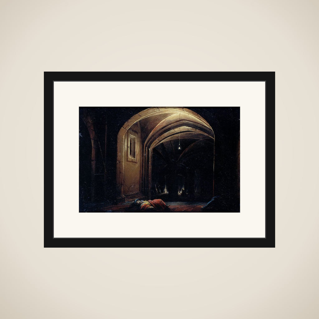 Men Sleeping in a Room with lighted Arches framed