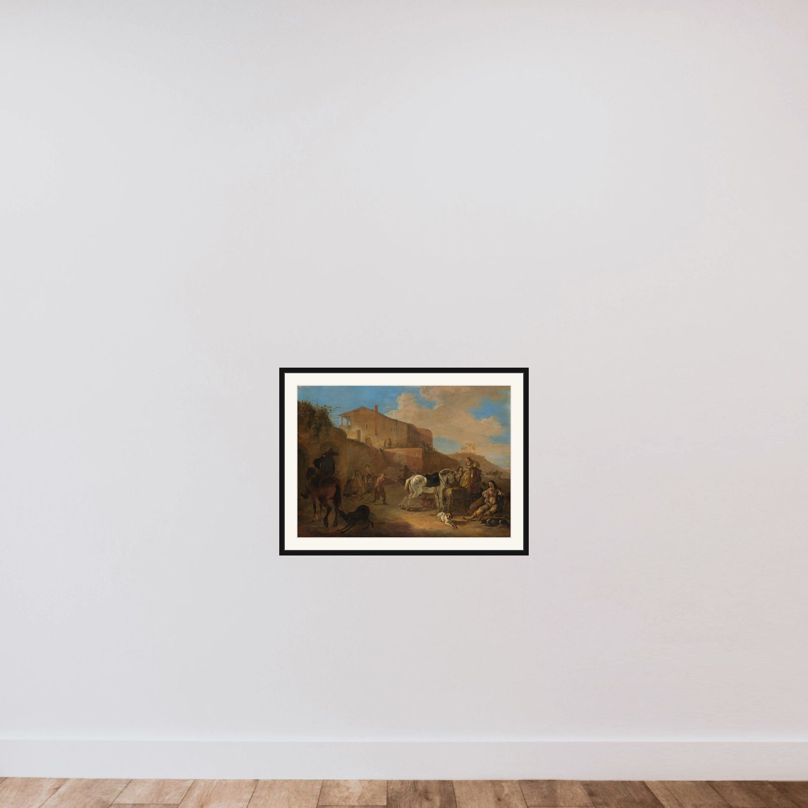 The hunting party framed — shown to scale