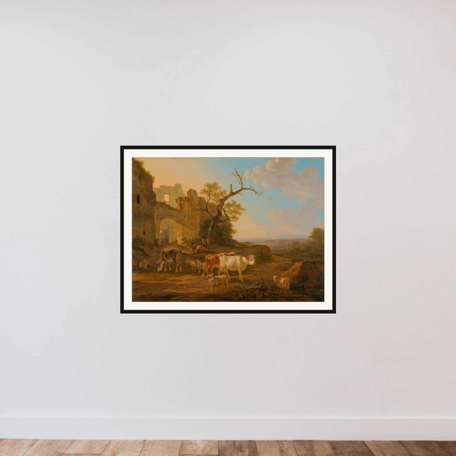 Landscape with Cows near a Ruin framed — shown to scale