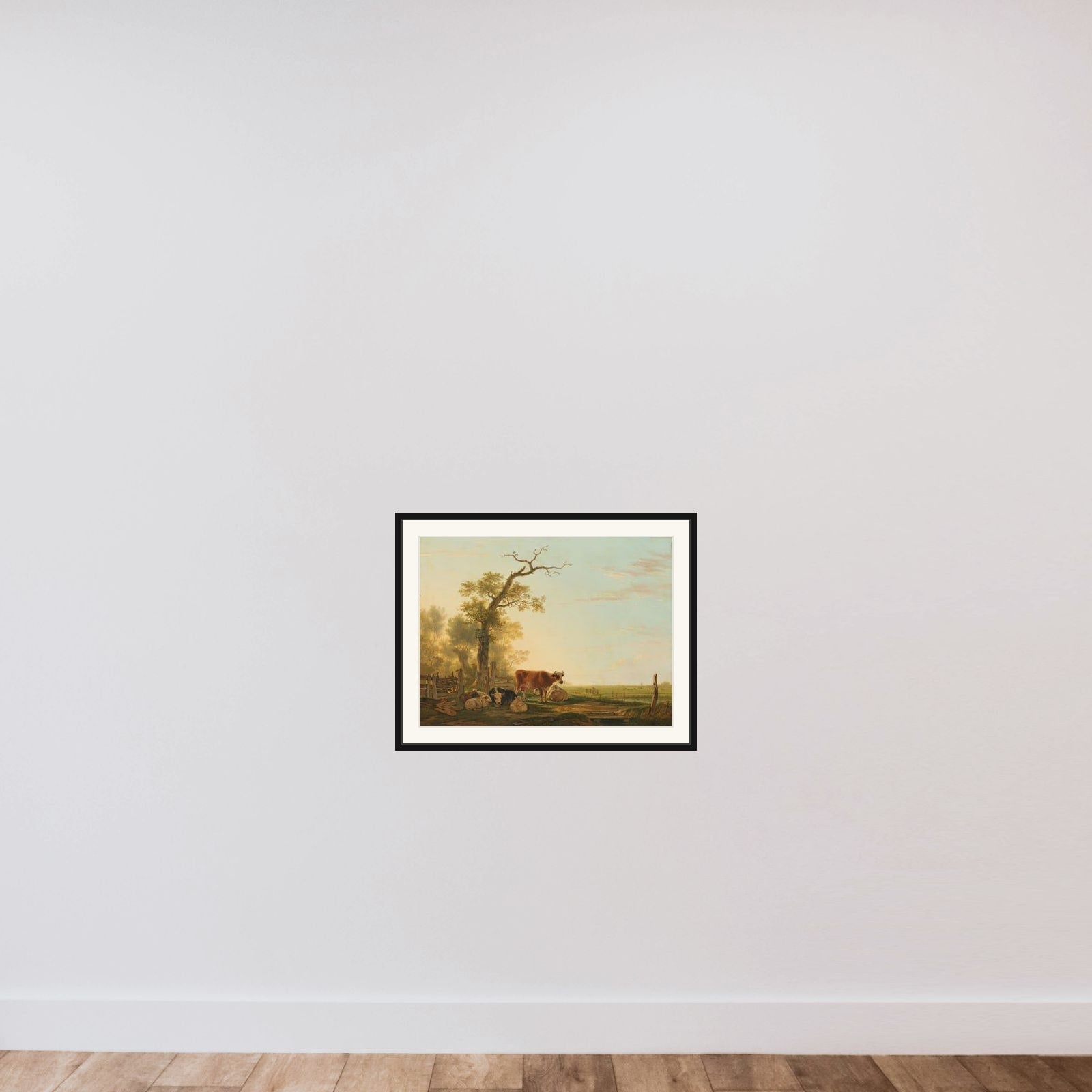Meadow Landscape with Animals framed — shown to scale