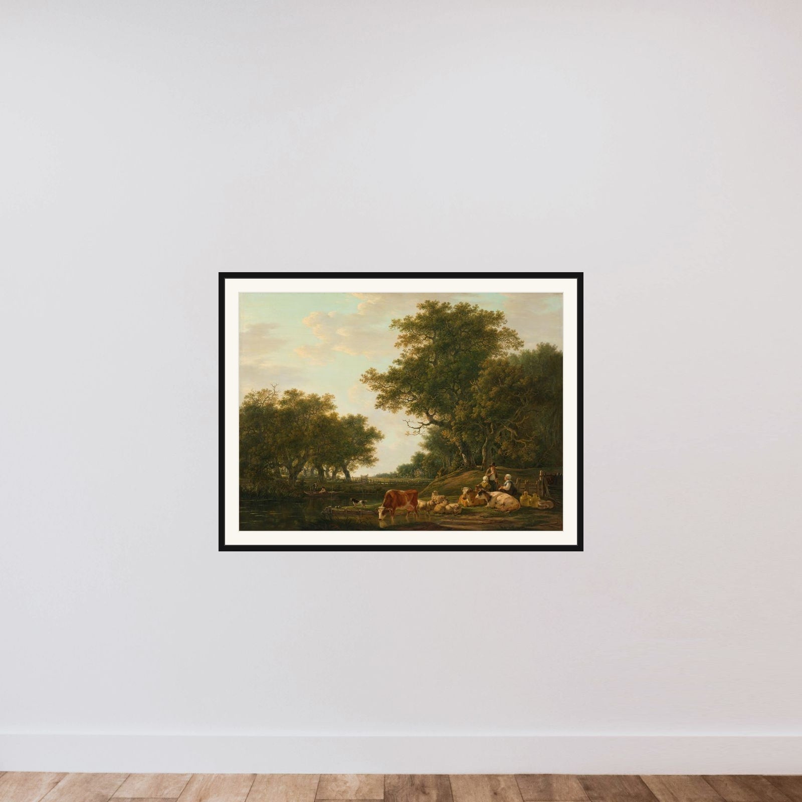 Landscape with Peasants with their Cattle and Anglers on the Water framed — shown to scale