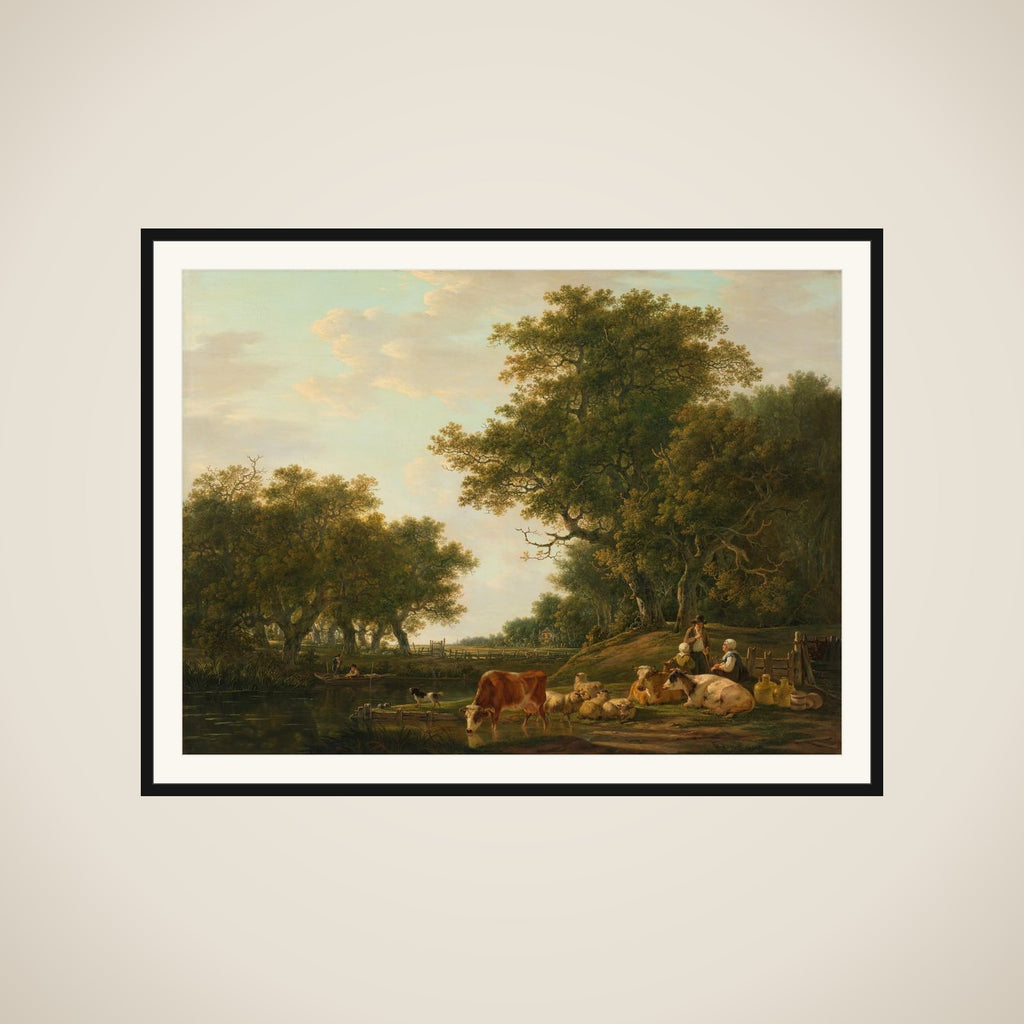 Landscape with Peasants with their Cattle and Anglers on the Water framed