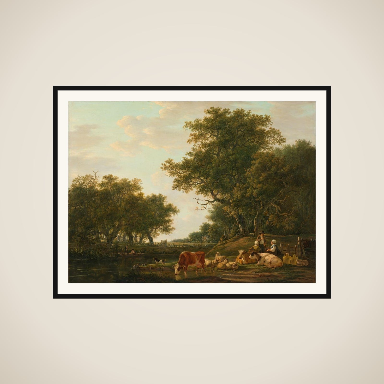 Landscape with Peasants with their Cattle and Anglers on the Water framed