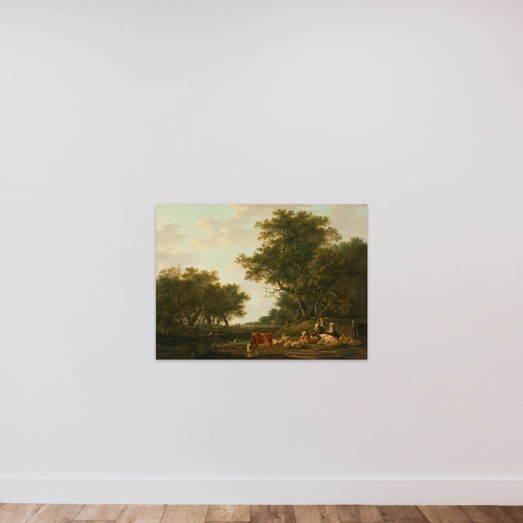 Landscape with Peasants with their Cattle and Anglers on the Water unframed — shown to scale