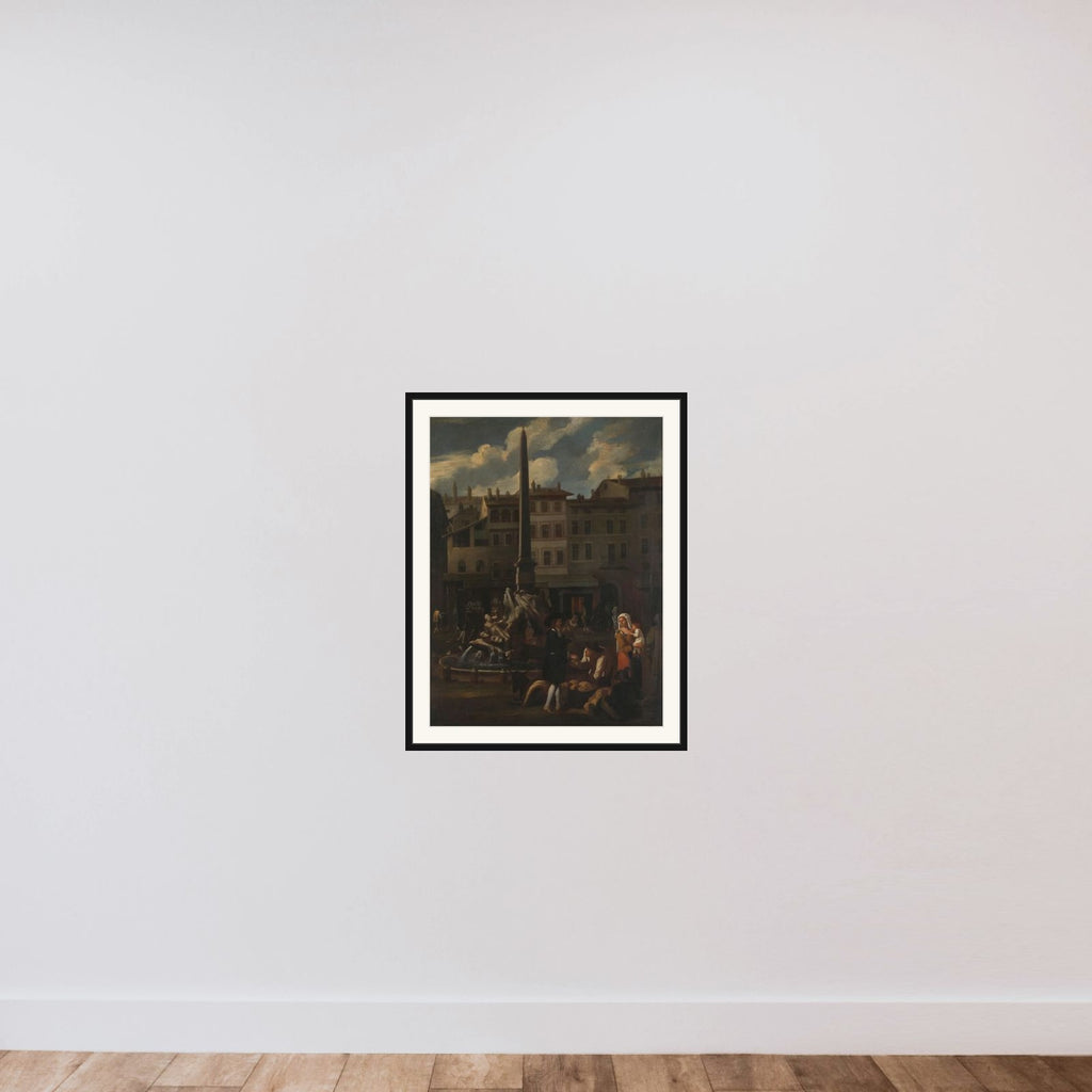 Market Scene in Rome, Piazza Navonna framed — shown to scale