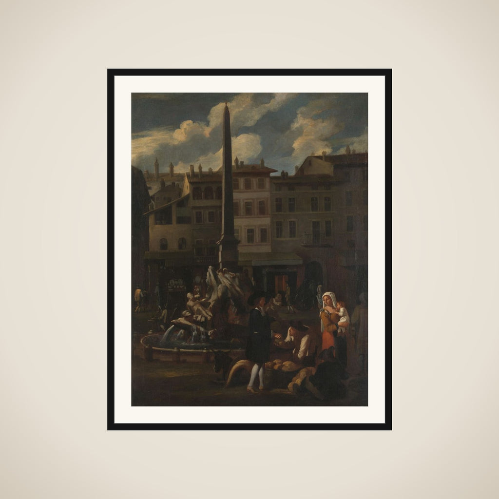 Market Scene in Rome, Piazza Navonna framed