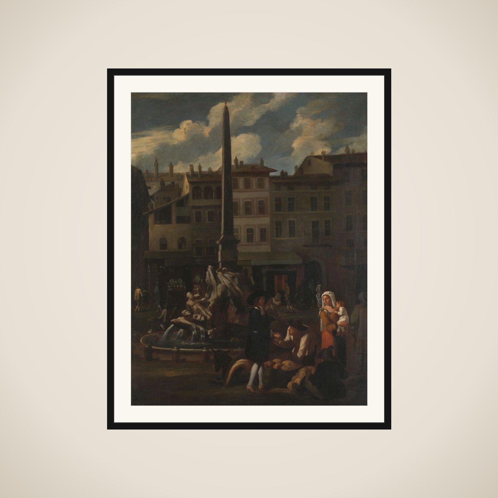 Market Scene in Rome, Piazza Navonna framed