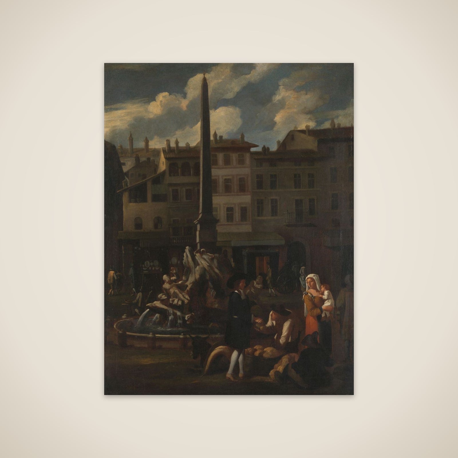 Market Scene in Rome, Piazza Navonna unframed print