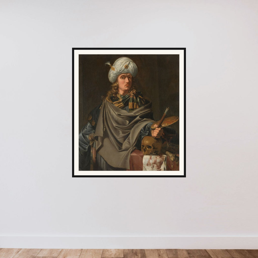 Self Portrait (?) in Oriental Dress framed — shown to scale
