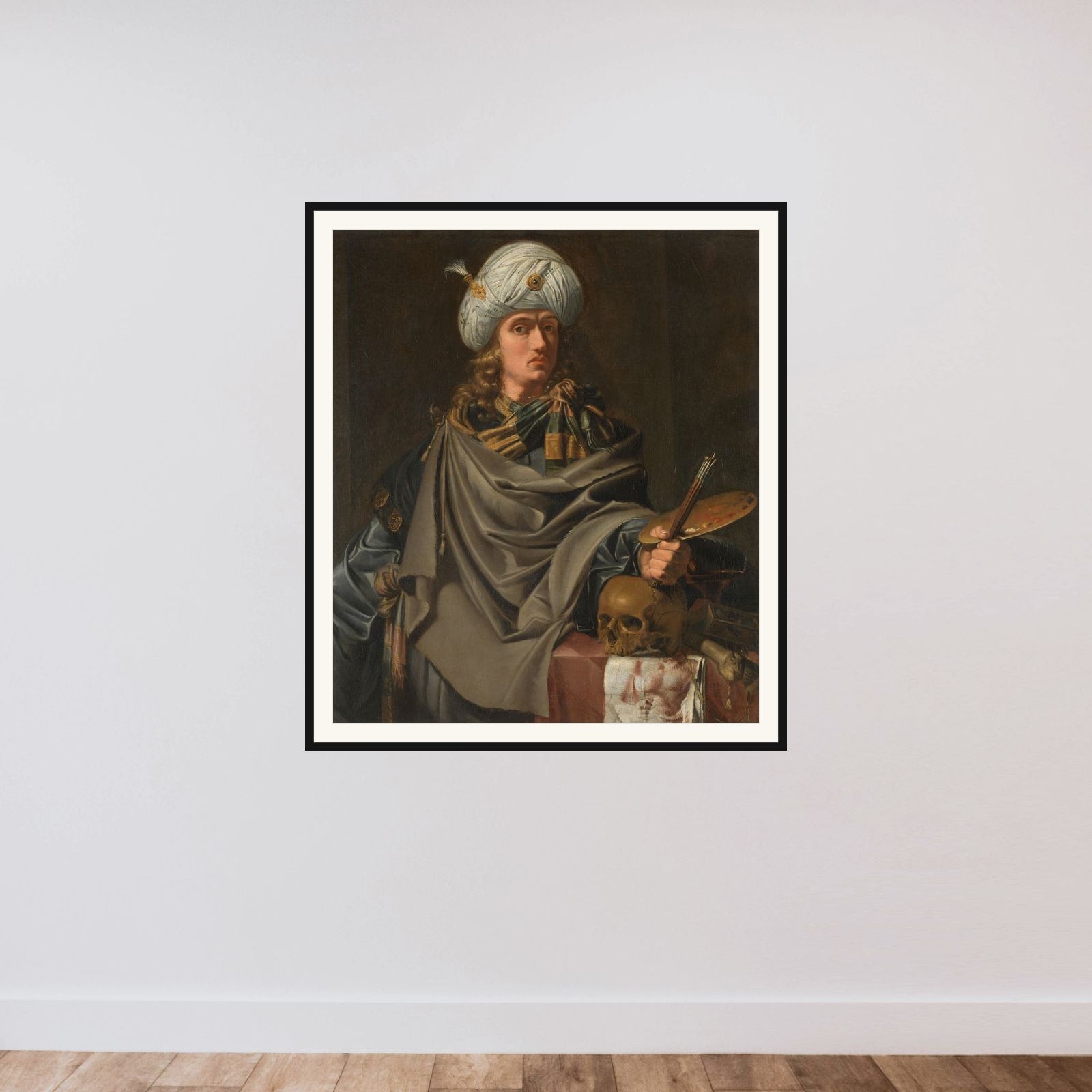 Self Portrait (?) in Oriental Dress framed — shown to scale