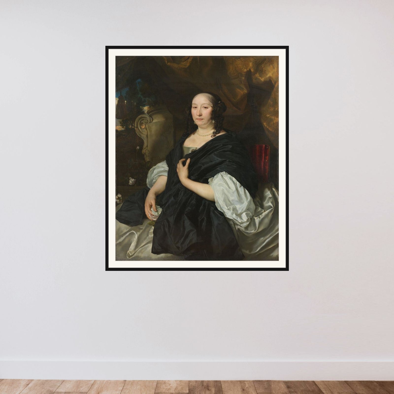 Catharina van der Voort (1622-74). Second wife of Pieter de la Court framed — shown to scale