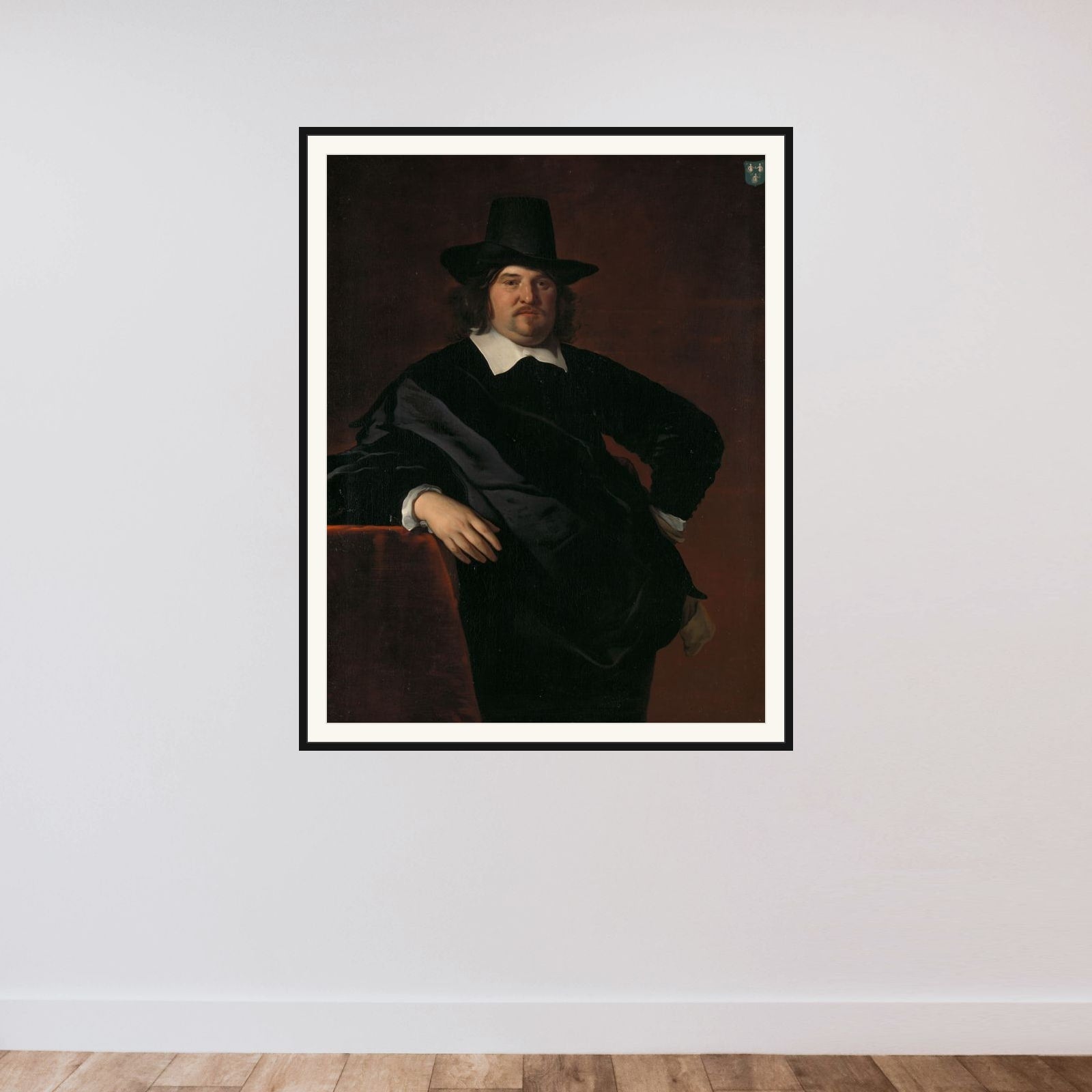 Portrait of Abraham de Visscher (1605-67). Amsterdam merchant and director of the Dutch West India Company framed — shown to scale
