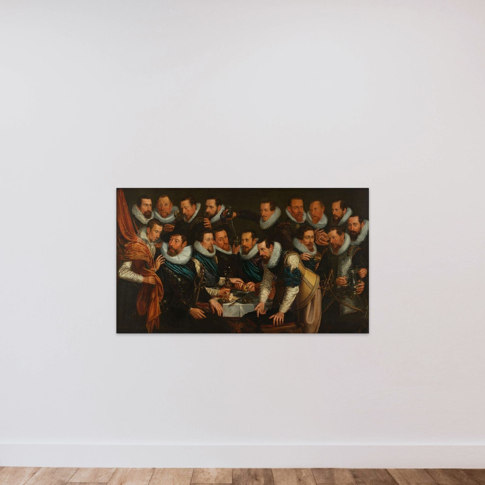 Officers and other civic guardsmen of the XIth District of Amsterdam, under the command of Captain Geurt Dircksz van Beuningen and Lieutenant Pieter Martensz Hoeffijser unframed — shown to scale