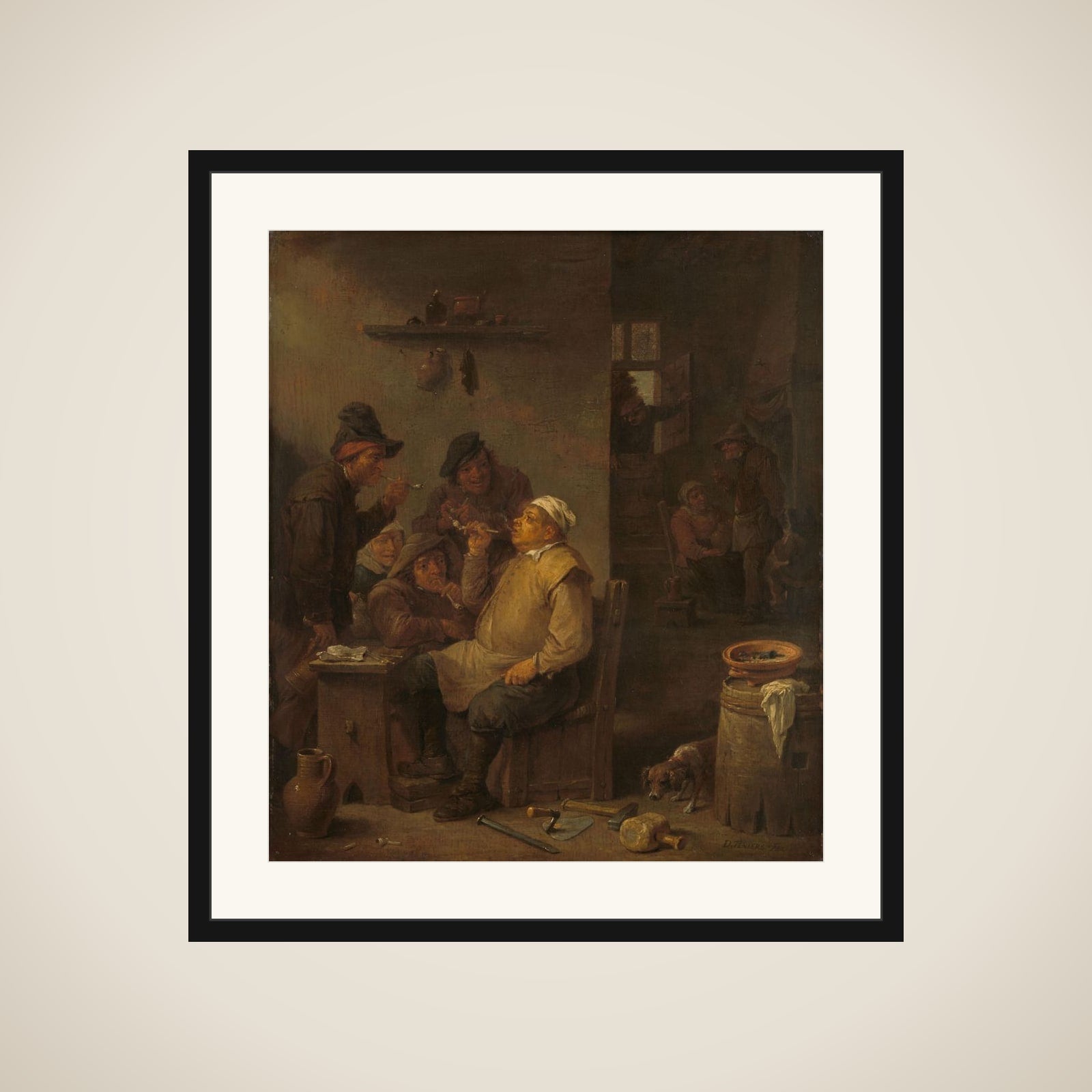 Mason Smoking with Companions in a Tavern framed