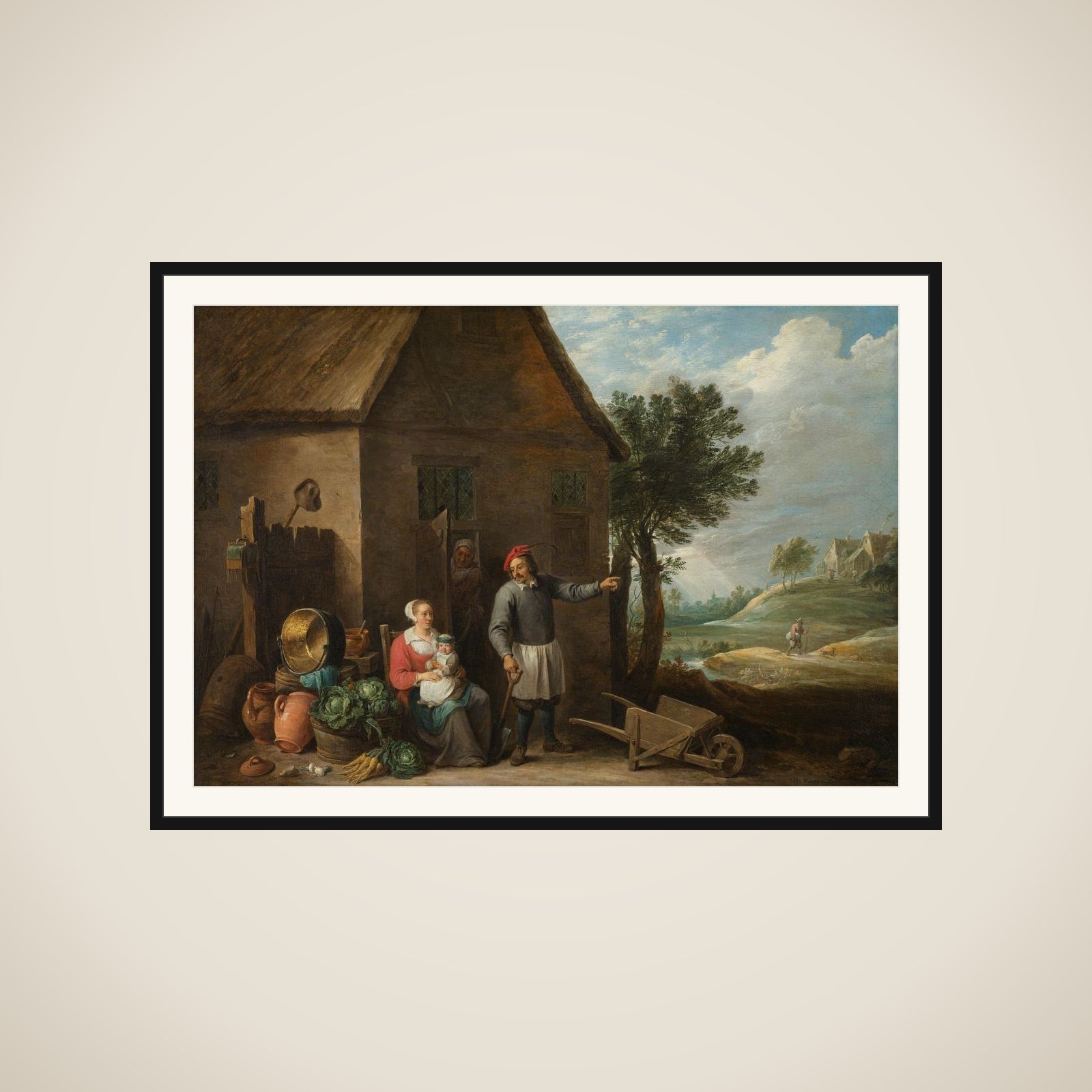 Husbandman at a Cottage Door with a Seated Woman and Child framed