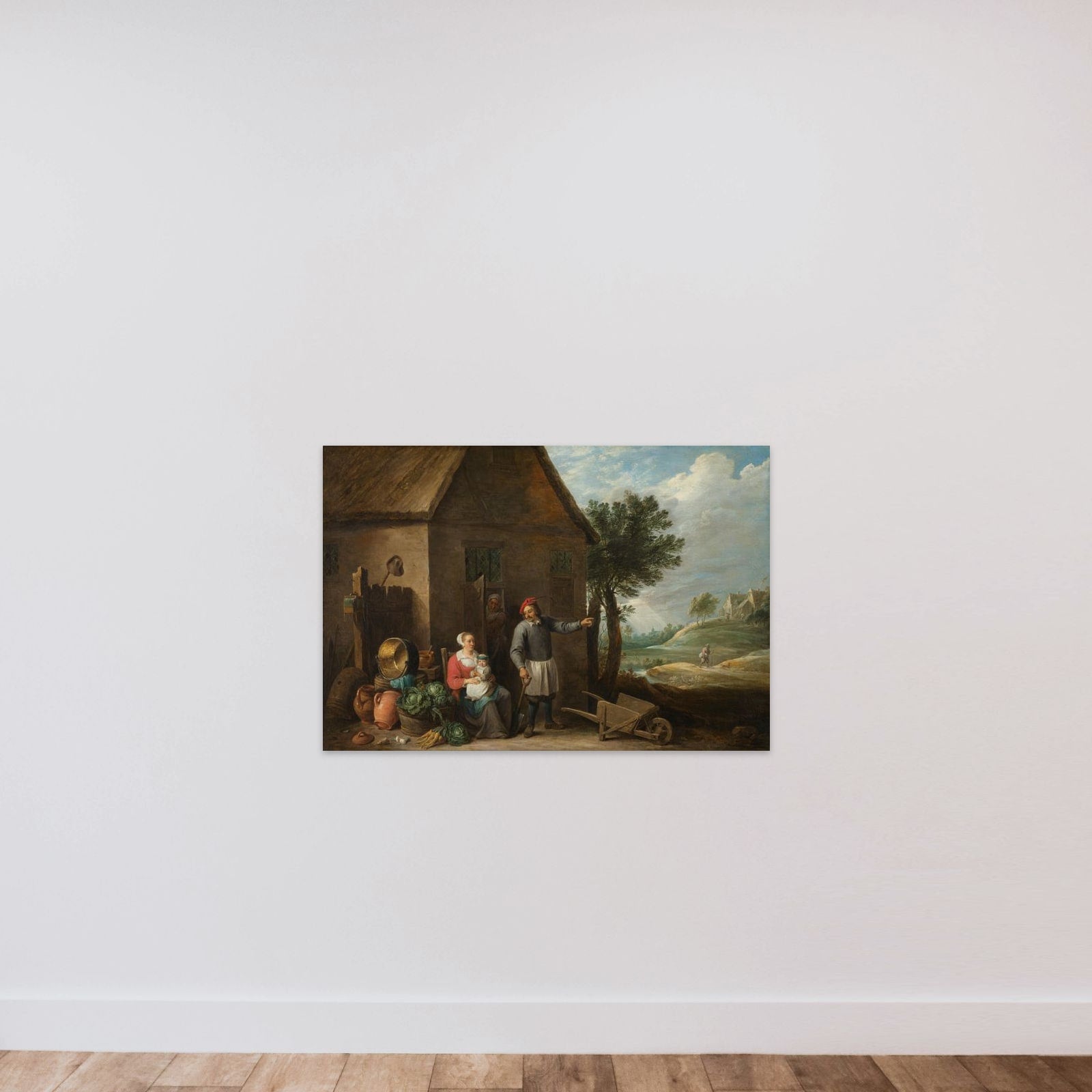 Husbandman at a Cottage Door with a Seated Woman and Child unframed — shown to scale