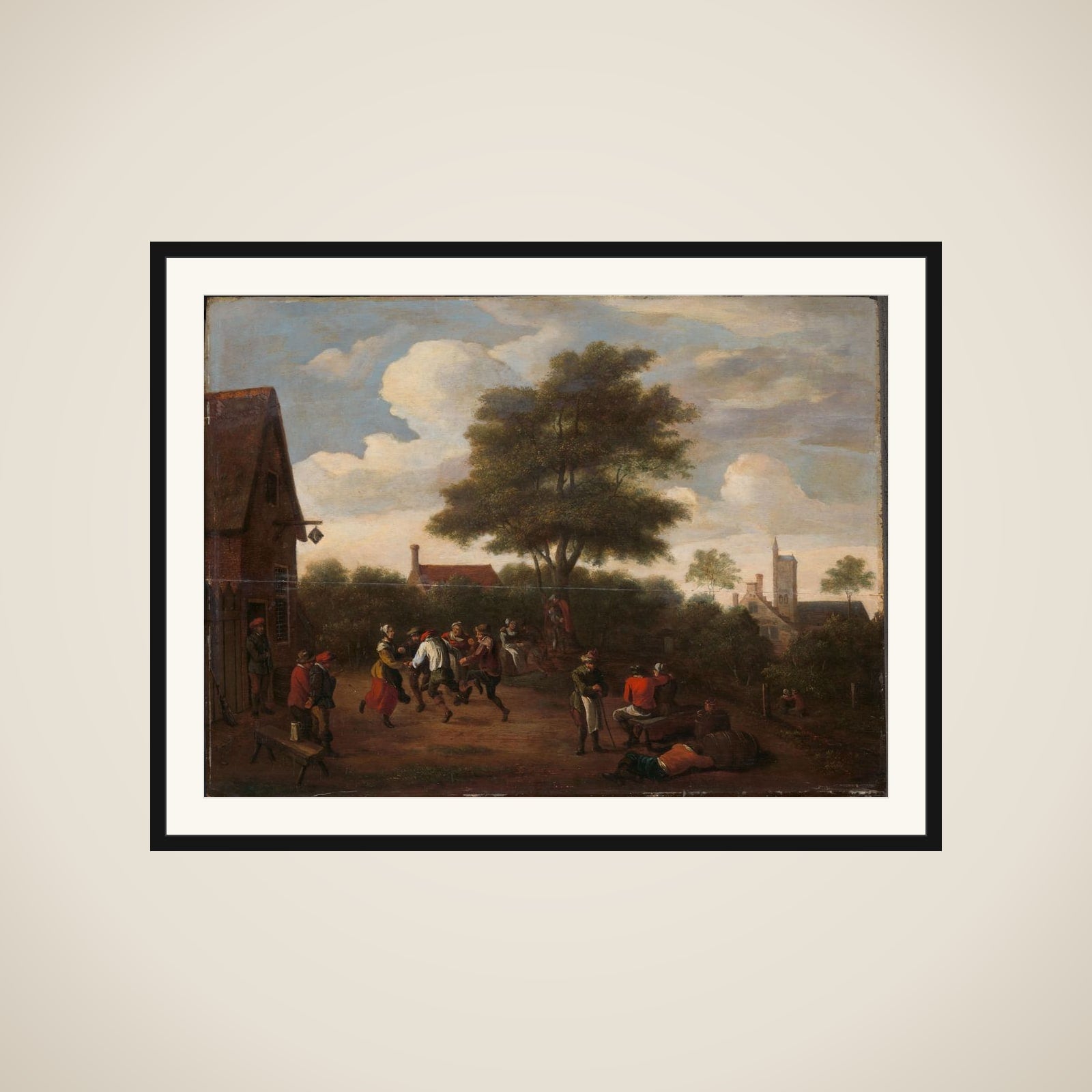 Peasants Dancing Outside the Crescent Tavern framed