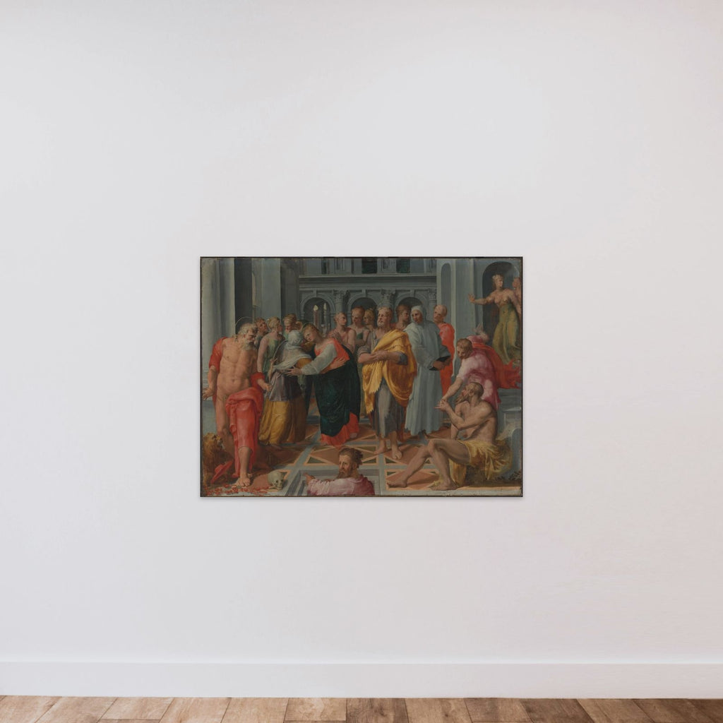 Visitation (Meeting of Mary and Elizabeth in the Presence of Saints Joseph and Jerome) unframed — shown to scale